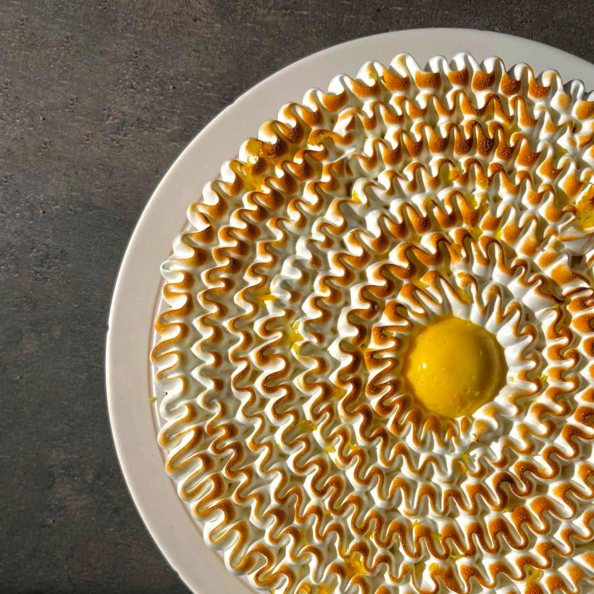 Tarte citron meringuée, Huile d'olive basilic